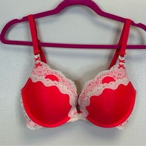 Victoria's Secret 34D Red & Cream Lace Bra Push Up Sexy Lingerie Valentines Day